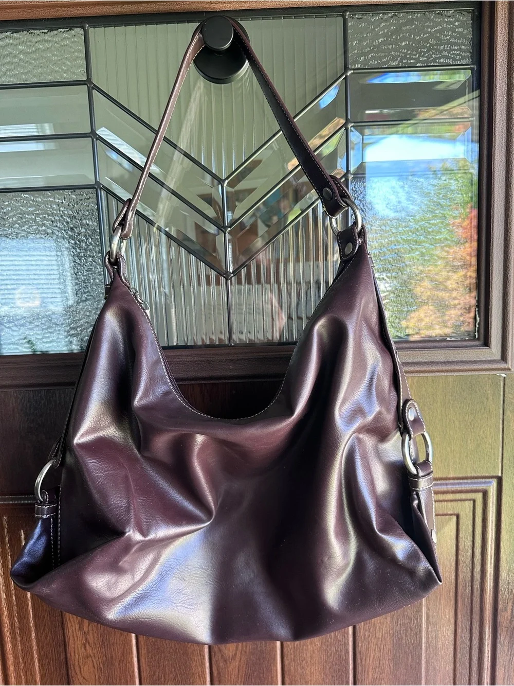 Vintage Tommy Hilfiger Brown Leather Hobo Bag Contrast Stitch Slouchy Y2K Purse